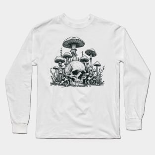 drawing skull, skull rock, skull bones, magic mushroom, shroom mushroom, fungi, fungi t, bioluminescent fungi, fantastic fungi Long Sleeve T-Shirt